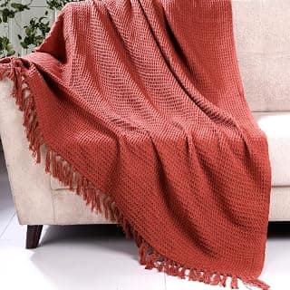 HOMADORN Waffle Weave Cotton Throw Blanket – Lightweight, Breathable & Cozy for Sofa or Bed (100% Cotton)(50X60 Inches) Rust