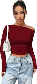 Istyle Can Solid Black Color Asymmetric Collar Pleated Cropped Top - Asymmetrical Neck, Ruched Design, Regular Sleeve, Casual, Long Sleeve | Full Sleeve, Crop Length, Slim Fit