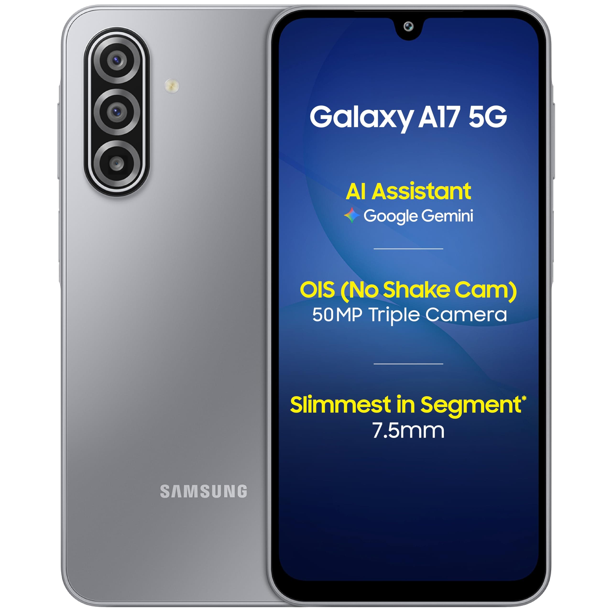 Samsung Galaxy A17 5G (Gray, 8GB RAM, 256GB Storage) | 50 MP No Shake Camera | Gemini Live | Circle to Search | Super AMOLED | Corning Gorilla Glass Victus | 7.5mm Sleek | AI