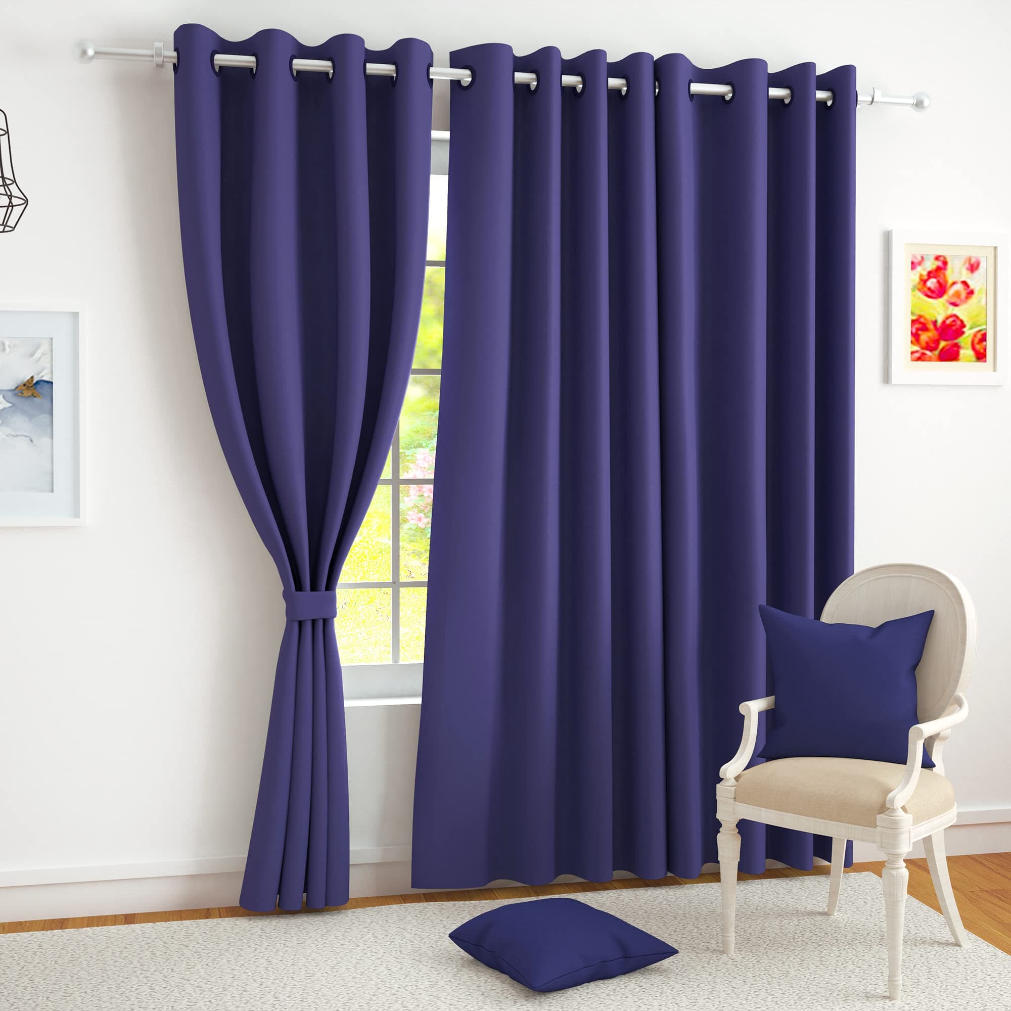 Story@Home 100% True Blackout Semi Long Door Curtains 8 Feet Set of 2 | Solid Design | Room Darkening Curtain | Thermal Insulated Curtains for Living Room, Bedroom | (116 x 242 cm, Violet)