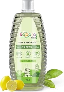 Koparo Organic Dishwash Liquid | 750ml | Lime And Basil Fragrance | Natural, Plant Based & Eco-Friendly | Removes Tough Grease, Soft on Hands | Baby & Pet Safe