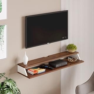 BLUEWUD Maisy Large Engineering Wood Wall Mount TV Entertainment Unit Set Top Box Stand/TV Cabinet Panel with Shelves for Books & Décor Display Unit Standard Upto 50 Inches (Brown Maple & White)