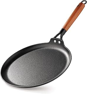 BERGNER Odin 28 cm Cast Iron Dosa Tawa with Wooden Coated Handle, Loha Dosa Tawa, Rust Proof and Lightweight Iron, Enamel Finish, Metal Spatula Safe, Induction and Gas Stove Ready