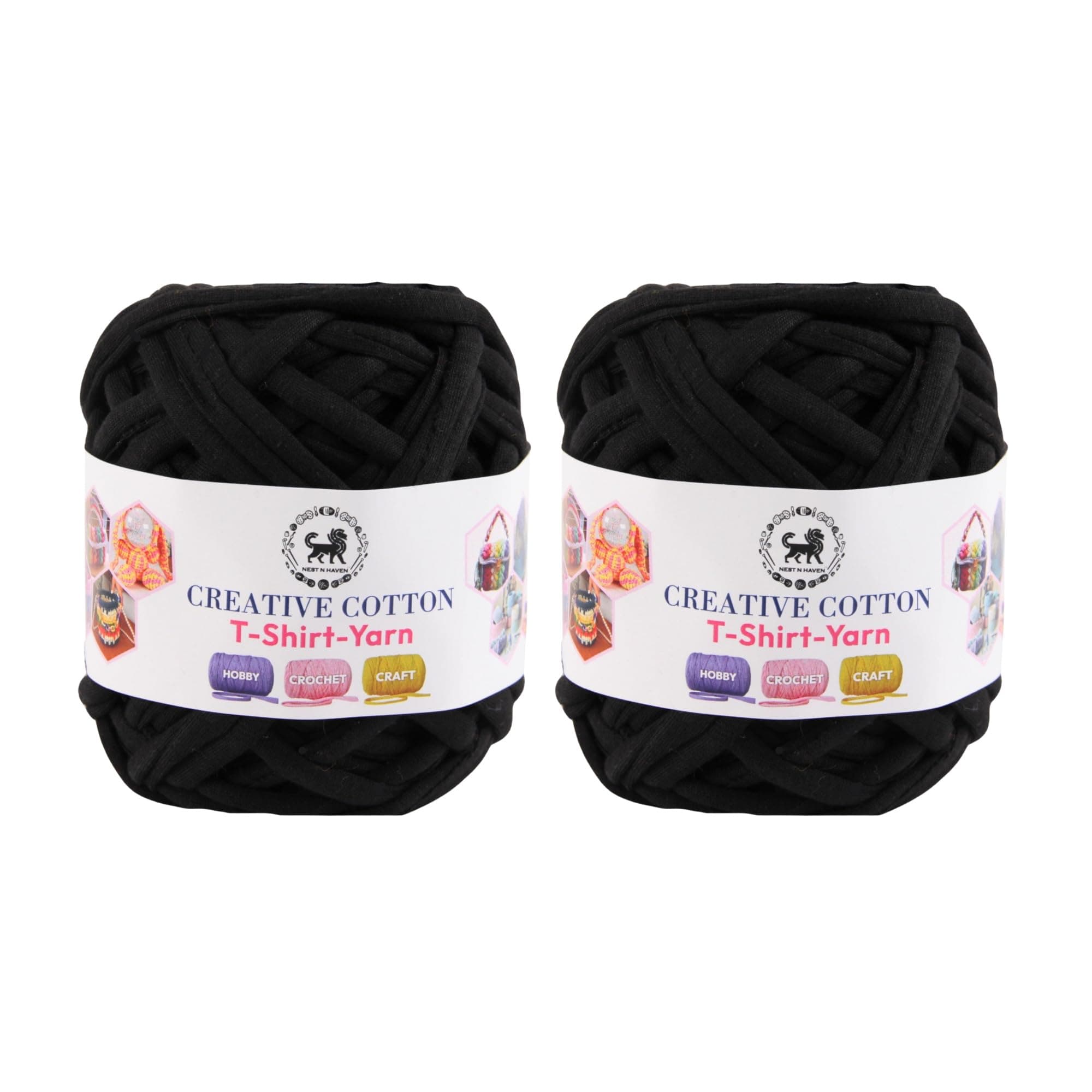 NESTNHAVEN Creative Cotton T-Shirt Yarn Carpet, Knitting Yarn for Hand Knitting DIY Bags, Baskets, Blanket, Cushion Crocheting Projects 200 GMS (Black) | (200 Gm)