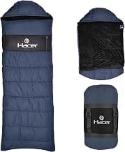 HACER Kedarkantha Camping Sleeping Bag -5°C to +5°C Half Mummy & Rectangle Shape Soft Faux Fur Lining Comfortable Hiking Trekking Bags for Baby Men & Women - Height Upto 7.2ft- (Black & Blue, 2 kg)
