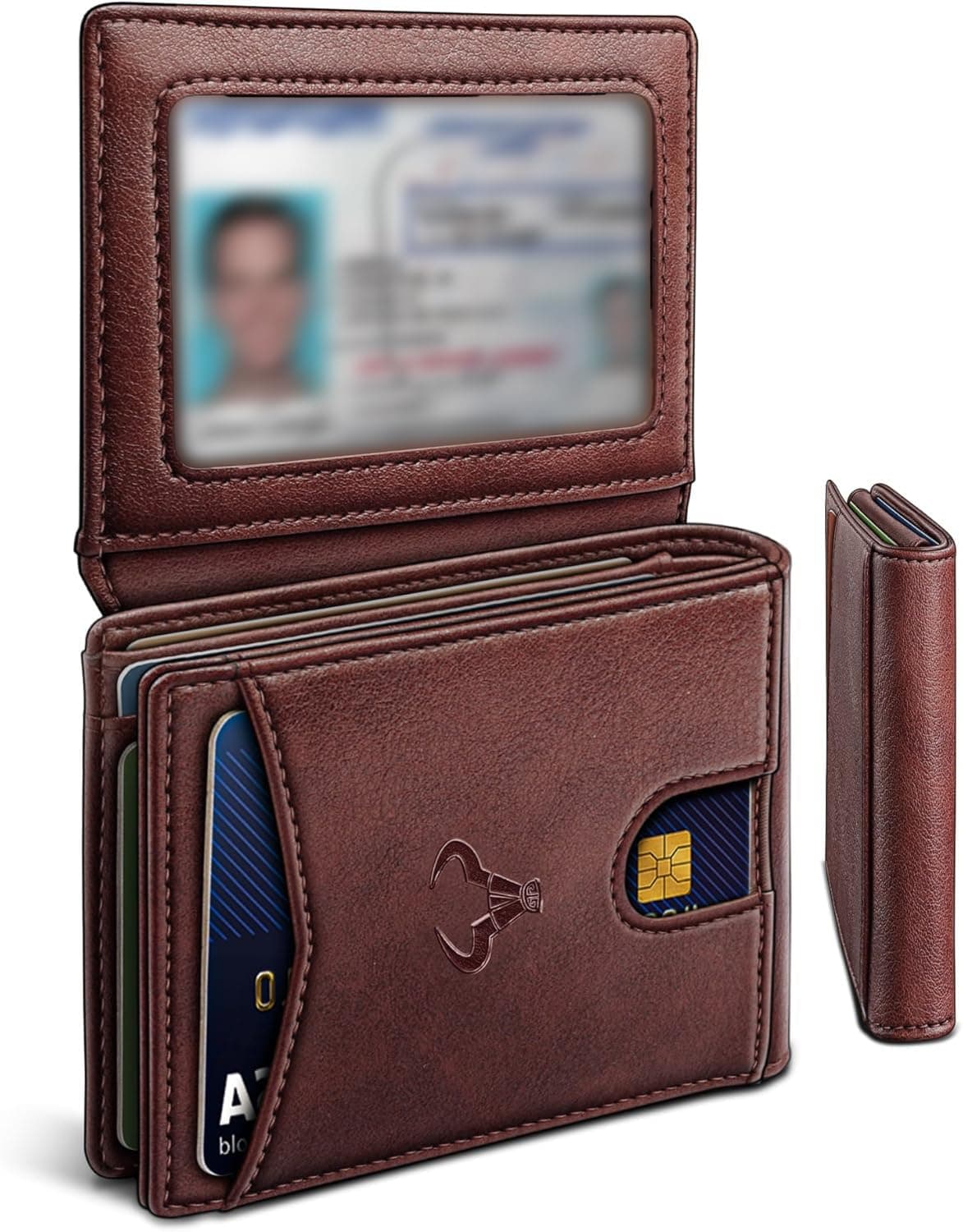 Contacts Slim RFID Blocking Leather Wallet for Men – Minimalist Bifold Card Holder with 11 Slots, ID Window & Cash Pocket – Front Pocket Wallet Gift for Daily Use & Travel (Brown)