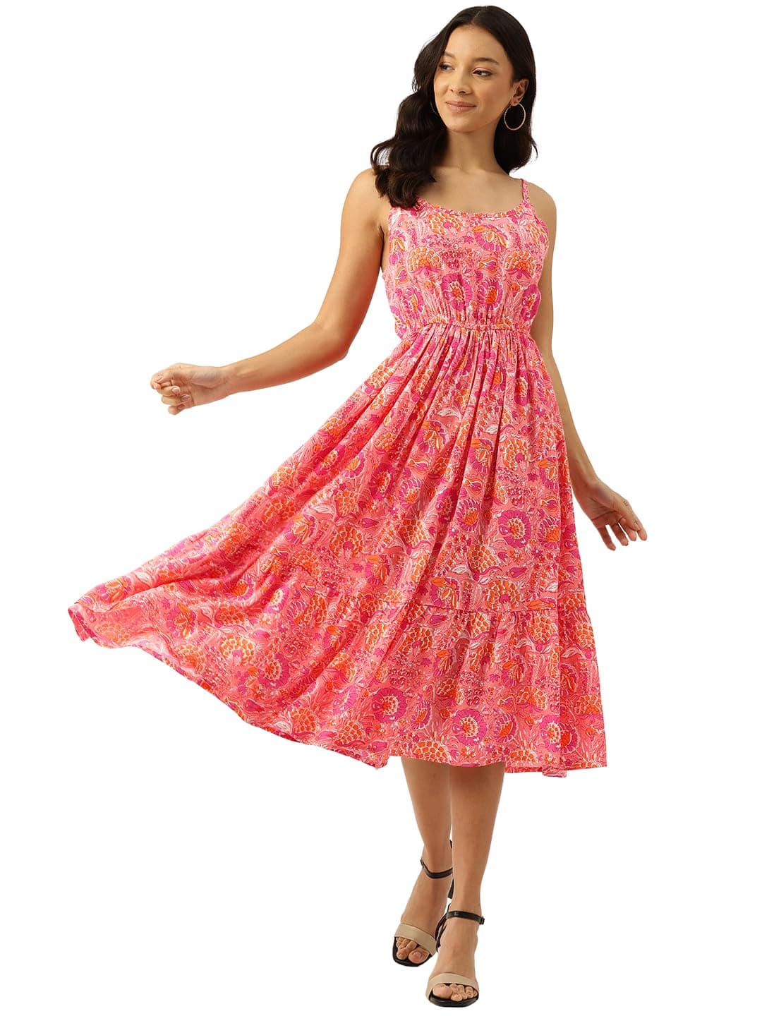 feranoid Solid Summer Beach Puff Sleeve Cut Out Waist Maxi Dress for Women's & Girls