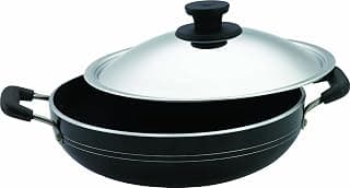 Pigeon by Stovekraft Non-Stick Aluminium Kadai, 150 with SS Lid - Dia 19.7cm, Black