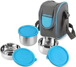 CELLO Steelox Set of 3 Pieces Lunch Box with Jacket for Office, Blue | 550ml, 375ml, 225ml Stainless Steel Containers | Food Grade Lightweight Leakproof Airtight Tiffin Box for Daily Use & Travel