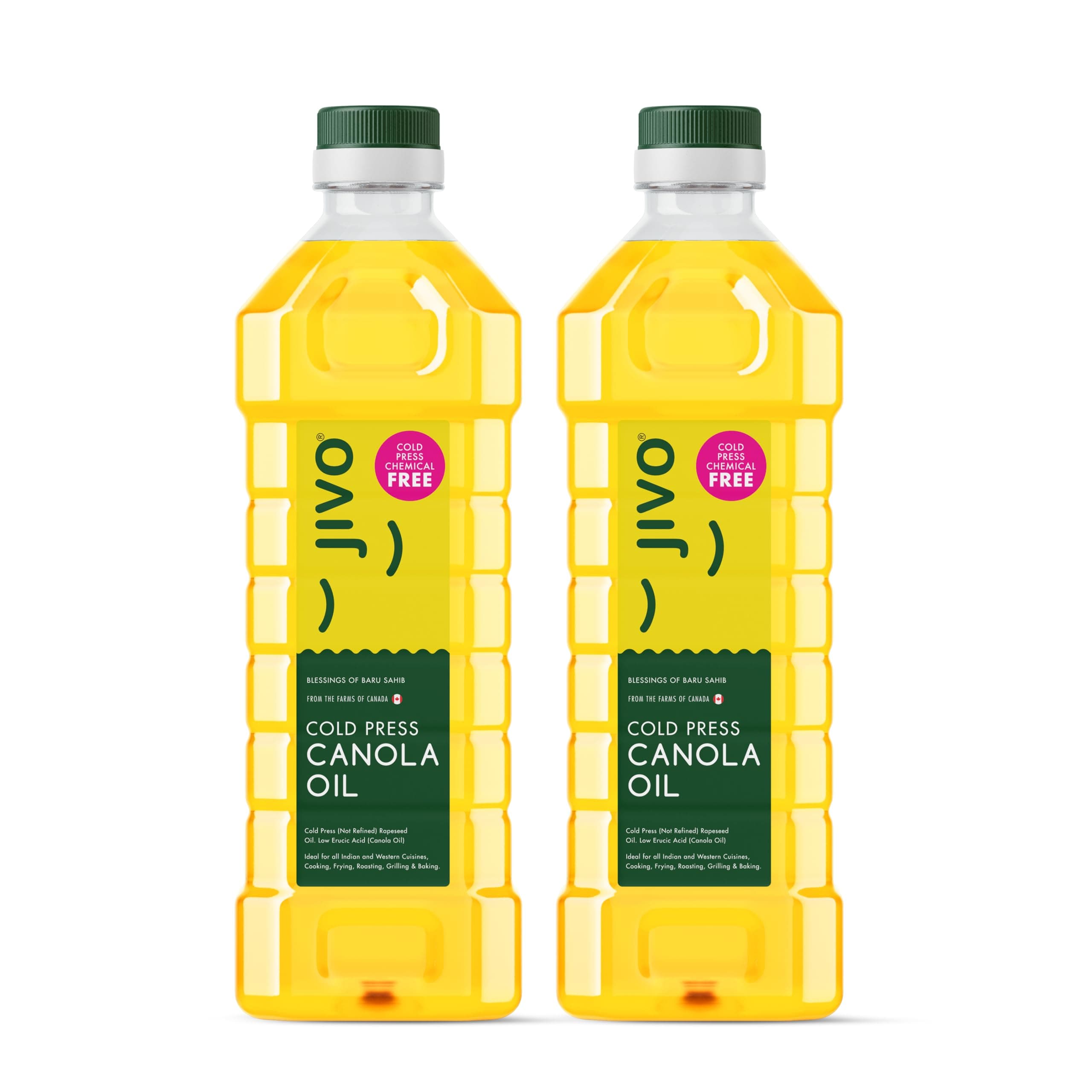 JIVO Canola Cold Pressed Edible Oil 1+1 Litres | Cooking Oil for Daily Use, Ideal for Roasting, Frying, Baking & All Types of Cuisines | Cold Pressed Oil for Cooking