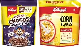 Kellogg's Combo, Kellogg's Chocos Moons and Stars 1.2 kg Pouch and Kellogg's Corn Flakes Original, 1.2 kg