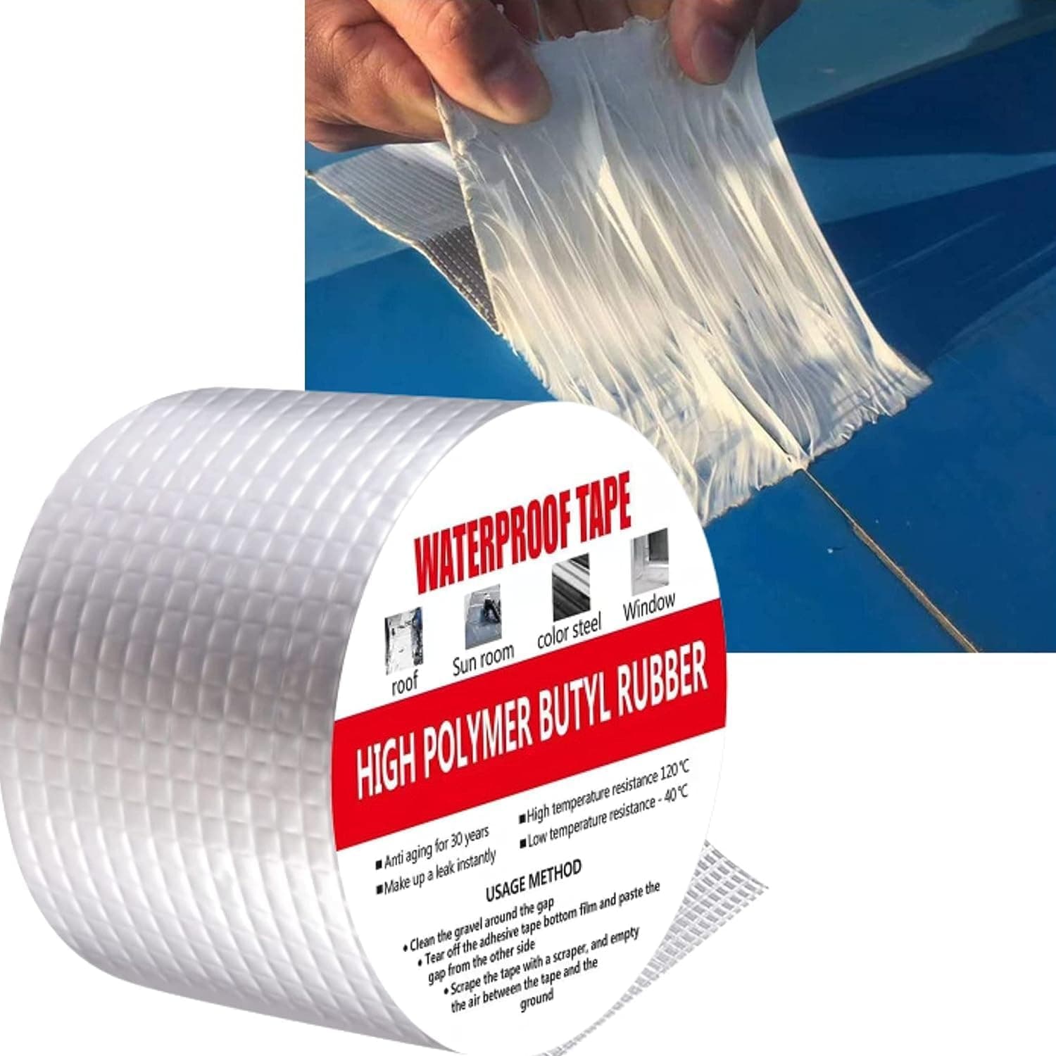 Waterproof Butyl Rubber Repair Tape with Aluminium Foil Coating - Super Strong Self Adhesive Leak Seal Tape for Roof Cracks, Window Gaps, Water Tanks, Pipes, RVs & Outdoor Repairs (5m*4inch)