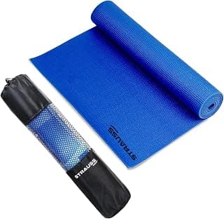 STRAUSS Yoga Mat with Carry Bag | Anti-Slip Exercise Mat for Women & Men | Home Gym Workout, Yoga, Pilates | Eco-friendly | Non-Slip Surface | Lightweight & Durable | 6mm (Blue)