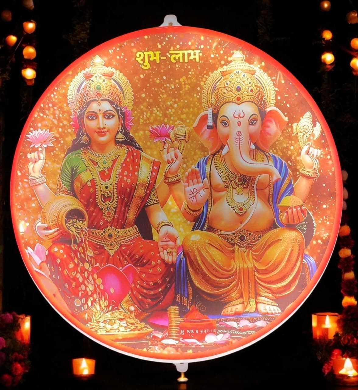 Acrylic Spiritual Lord Ganesha & Laxmi Ji Warm White Light Wall Lamp - 11.5x11.5 inch, Elegant Illumination for Home Décor and Meditation Spaces Multicolor | Popo Toys® PT-160