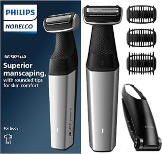 Norelco Philips Bodygroom Series 5000, Showerproof Groin and Body Trimmer, Close and Comfortable Shave, Complete Body Grooming Including Back, 60 Min. Runtime, Model BG502540.
