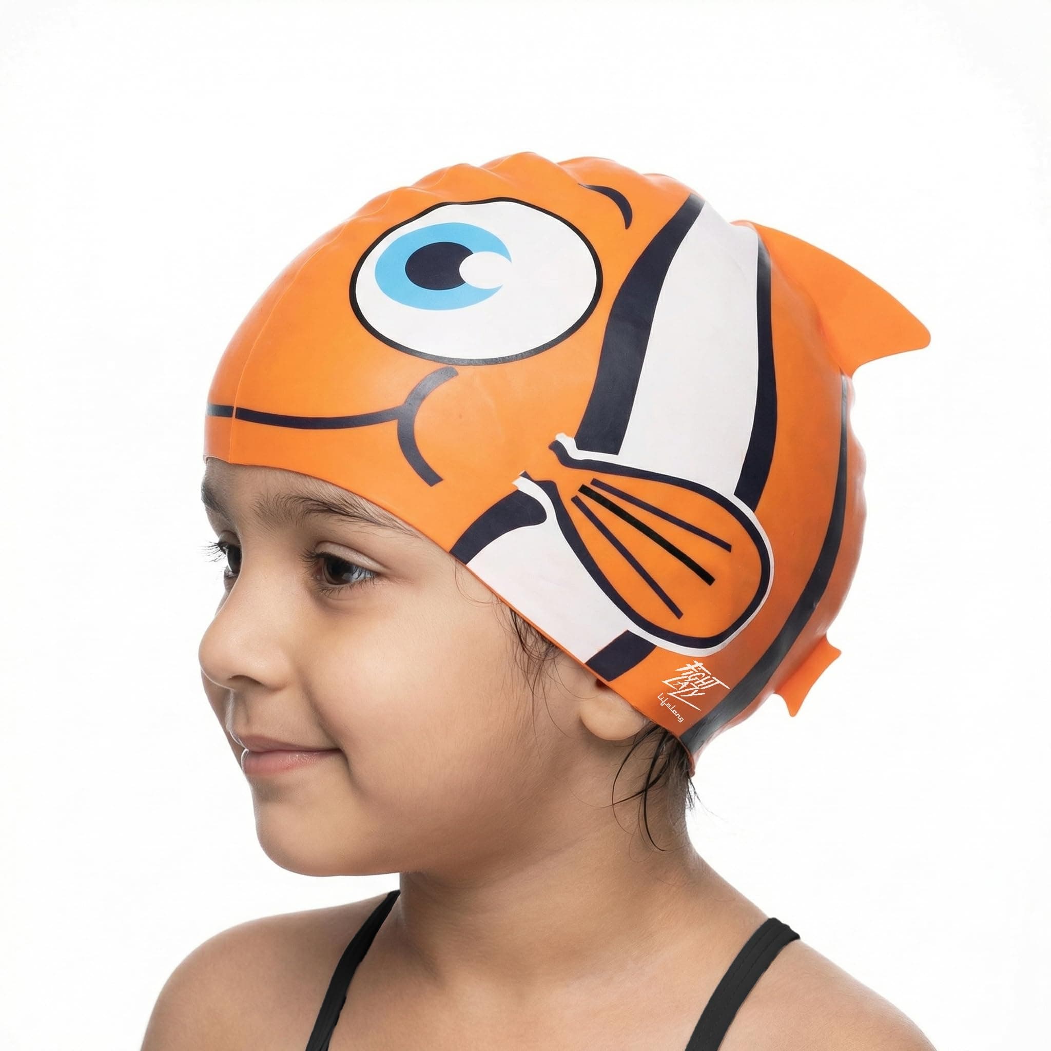 Lifelong Swimming Cap for Kids | Waterproof Silicone Swim Cap for Boys & Girls| Swimming Pool Cap| Swimming Accessories | Easy Fit Head Cap for Kids (Orange)
