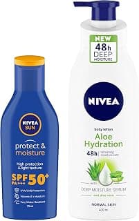 NIVEA Sun Lotion, SPF 50, With UVA & UVB Protection, 75 Ml & Body Lotion, Aloe Hydration, With Aloe Vera For Instant Hydration In Summer,All Skin, 400 Ml
