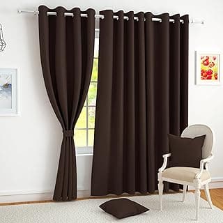 Story@Home 100% True Blackout Semi Long Door Curtains 8 Feet Set of 3 | Room Darkening | Solid Print | Thermal Insulated Curtains for Living Room | (116 x 242 cm, Dark Brown)