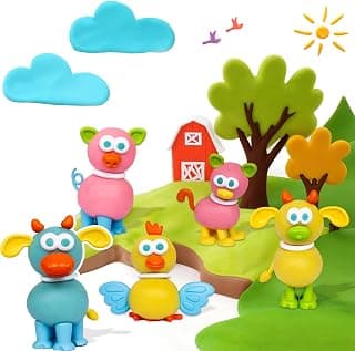 FUN DOUGH Funskool Farm Friends, Create 3D Animals, Dogs Cows & More, 4 Multicolour Tubs, Sensory Toys for Kids, Non-Toxic, Mess-Free, Creative Indoor Activity Gift for Ages 3,4,5,6,7+