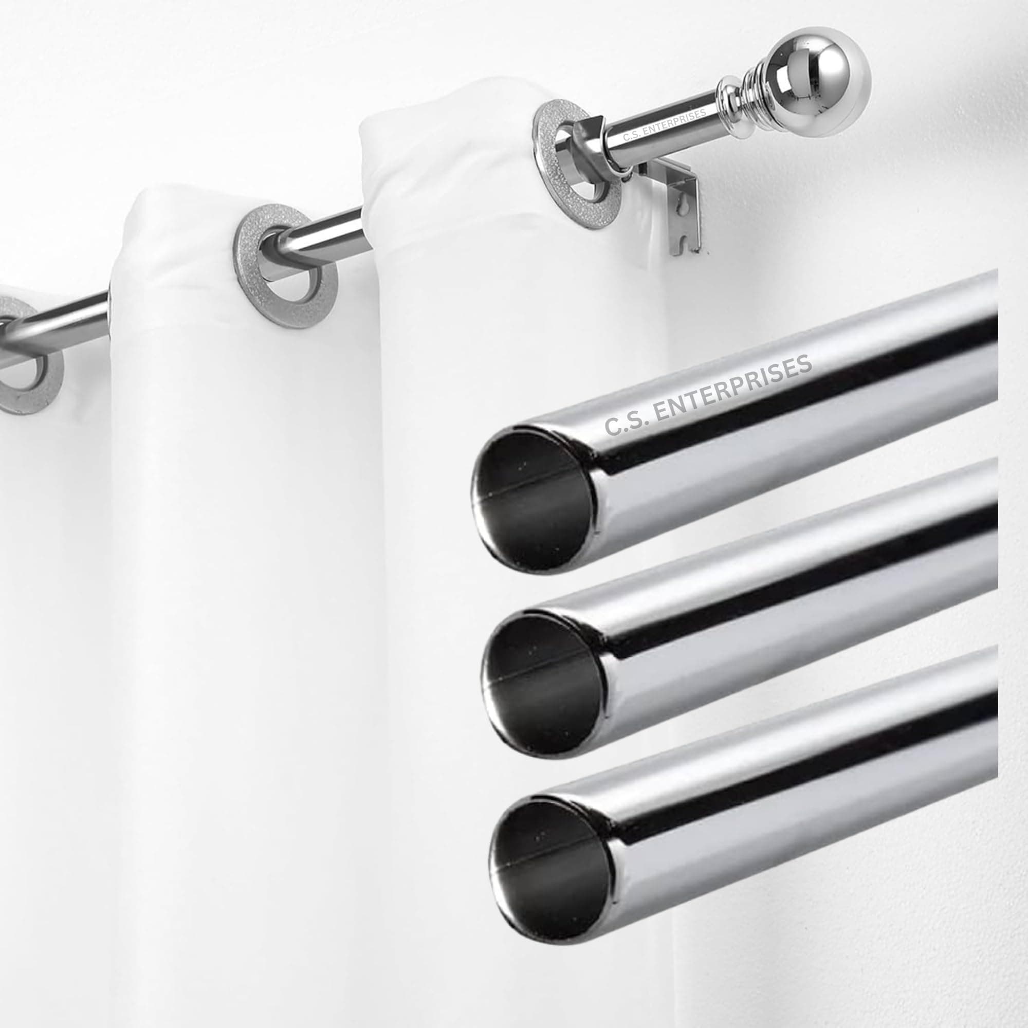 C.S. ENTERPRISES Stainless Steel Curtain Rod | Silver & Chrome Finish | Anti-Rust | Sturdy & Durable | Multipurpose | SS Pipes for Door, Window, Shower, Home and Office (1_pipe, 3ft)