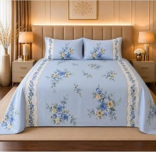 Utopia Bedding Blended Cotton Bedsheet King Size | Floral Print Bedsheet for Double Bed with 2 Pillow Covers | 274CM X 274CM
