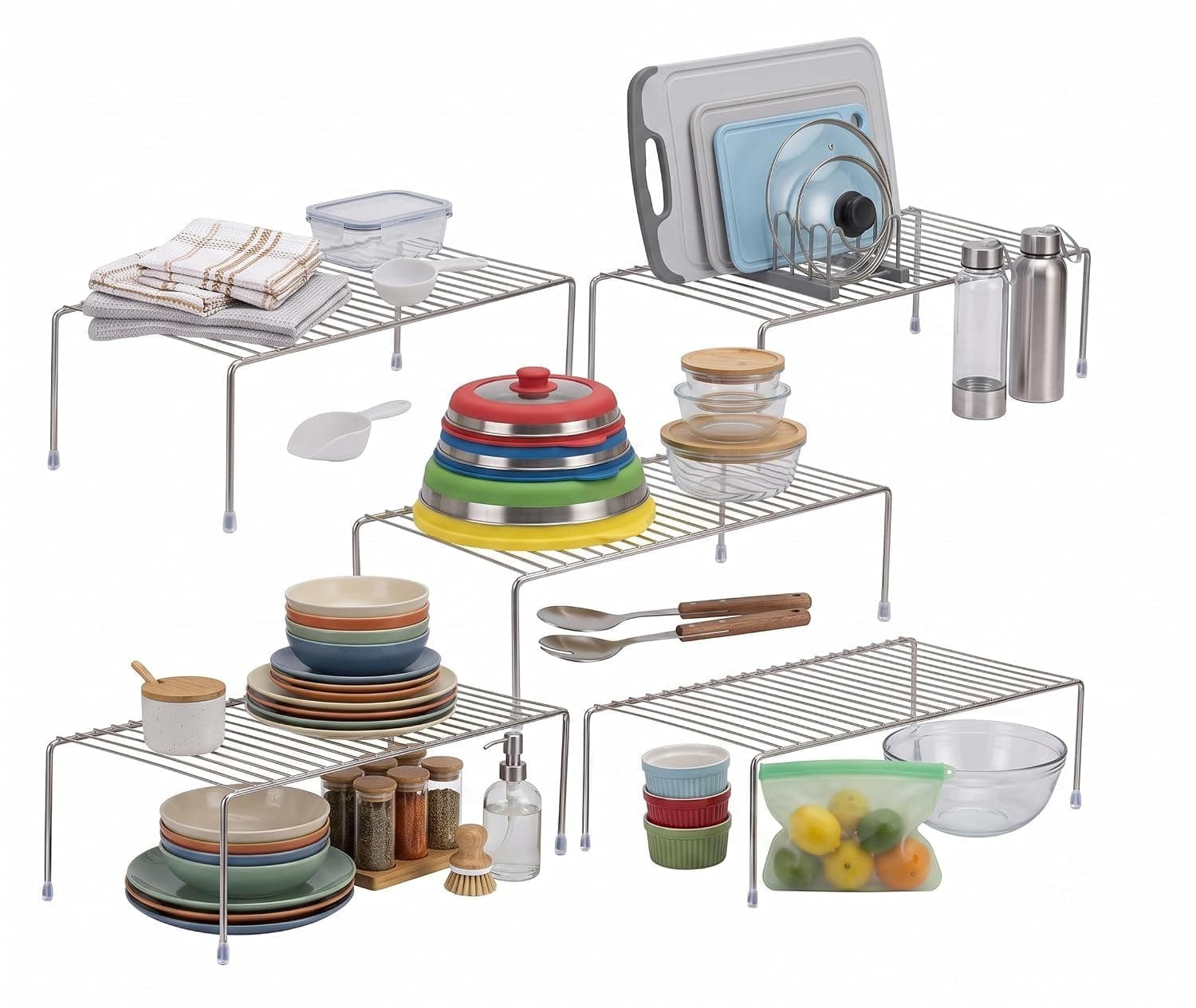 VIREQUE Stainless Steel Under Cabinet Kitchen Dish Rack Expandable Storage Floating Shelves for Kitchen Multipurpose Organizer Extend Up to 580 Mm with Anti-Rust Nano Coating (5)