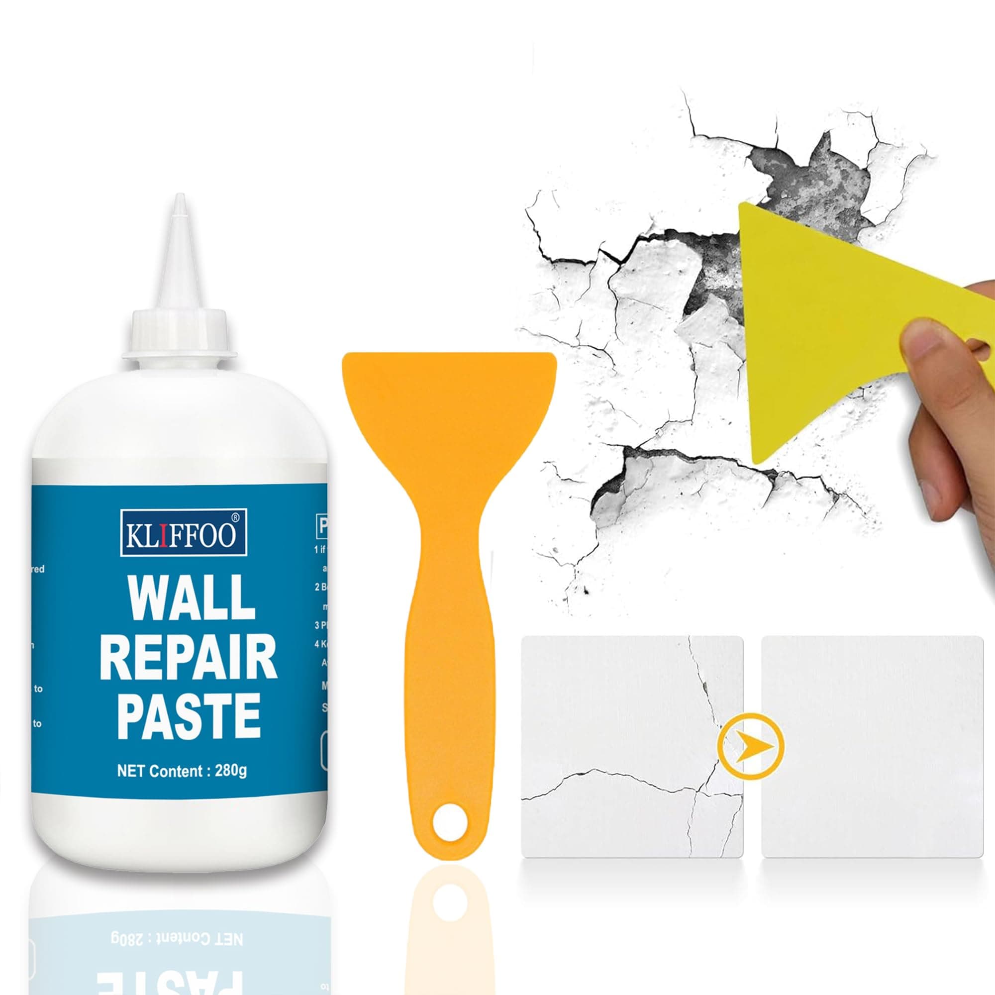 KLIFFOO Wall Repair Paste for Filling Cracks and Holes, Wall Mending Agent with Scraper for Damaged Wall Crack Repair Paste,Waterproof Sealant Paint Wall Putty for Joints,Tile Gap Filler-280gm,White