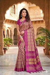Generic New Cotton Silk Fabric Daily Wear Check saree For Women's