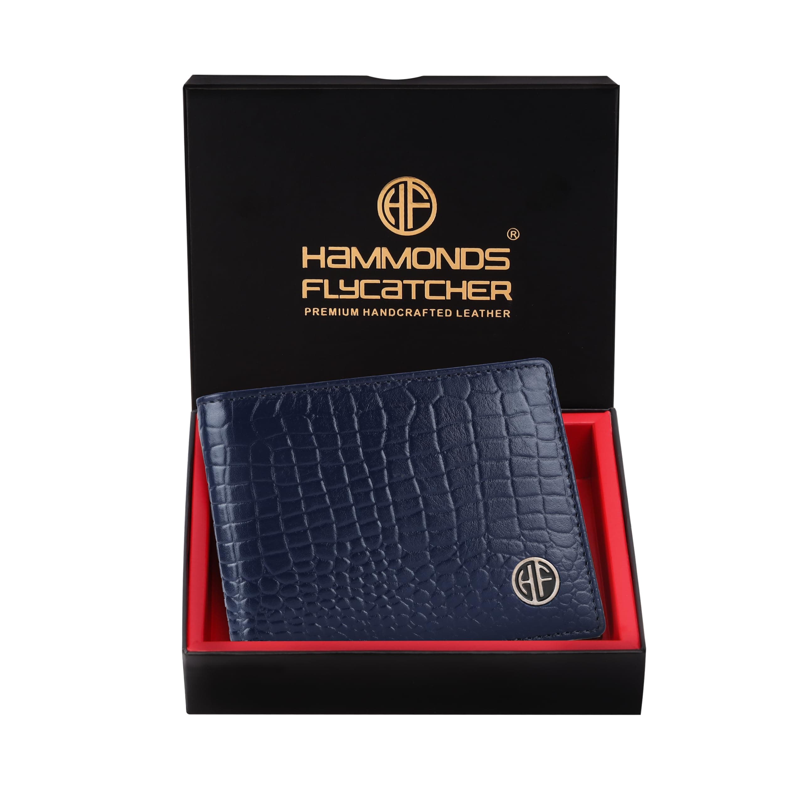 HAMMONDS FLYCATCHER RFID Protected Bi-Fold Wallet for Men Leather Original, Mens Wallet, Leather Wallets for Men, Classic Purse with 4 Card Slots, Coin Pocket, Gift for Mens - Croc Blue