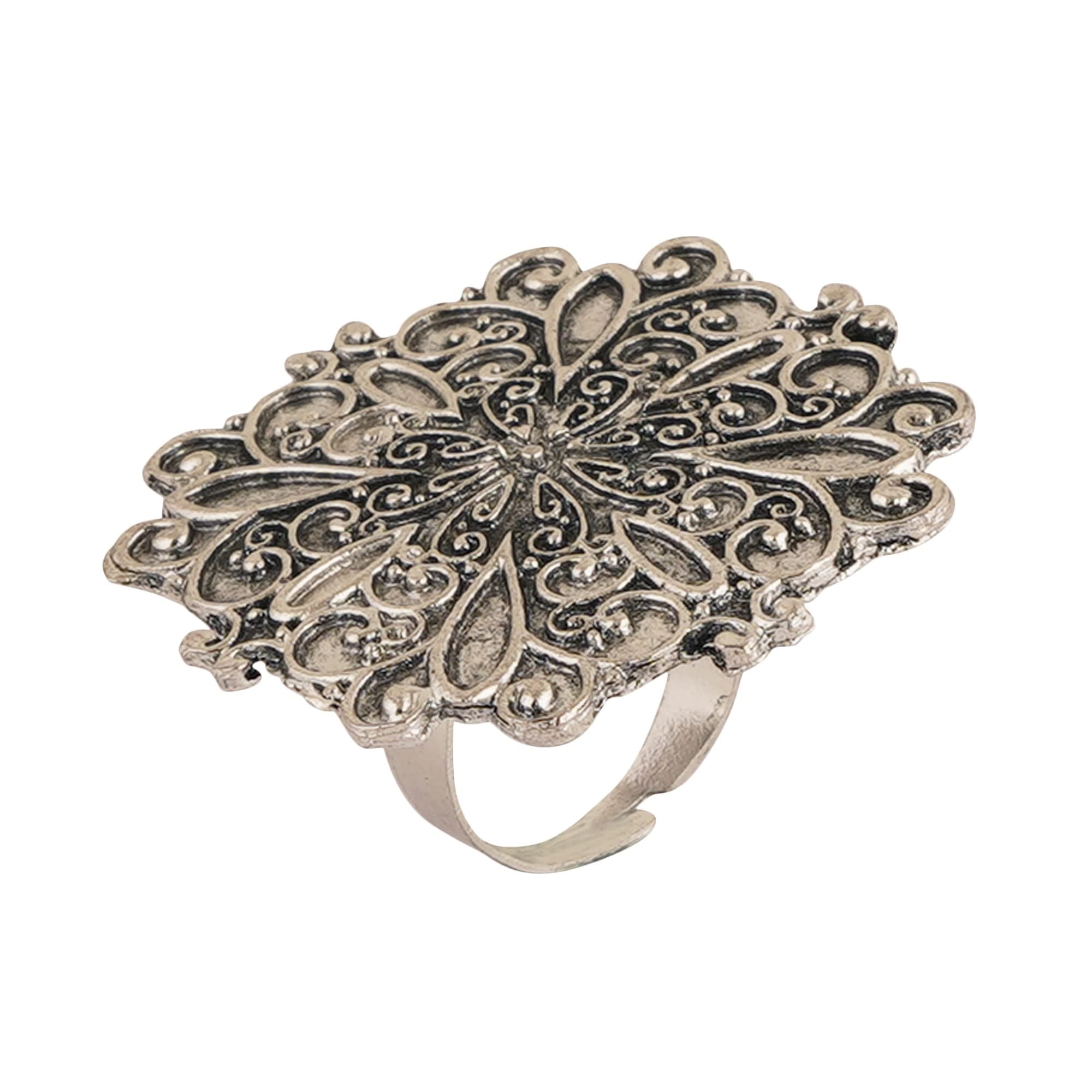 Shreyadzines Artistic Ethnic Designer Silver Oxidised Traditional Adjustable Finger Ring Rings for Women and Girls