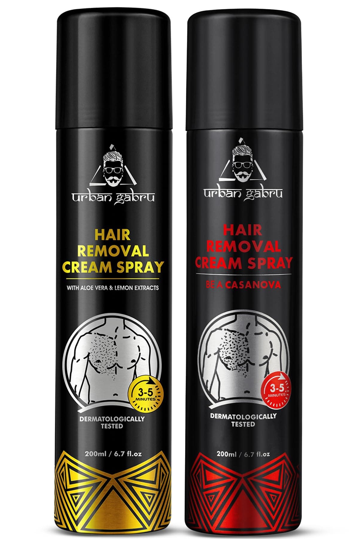 Urbangabru Hair Removal Cream Spray for Men (200 ML * 2 Units) | Aloe Vera and Casanova | Painless Body Hair Removal Cream Spray