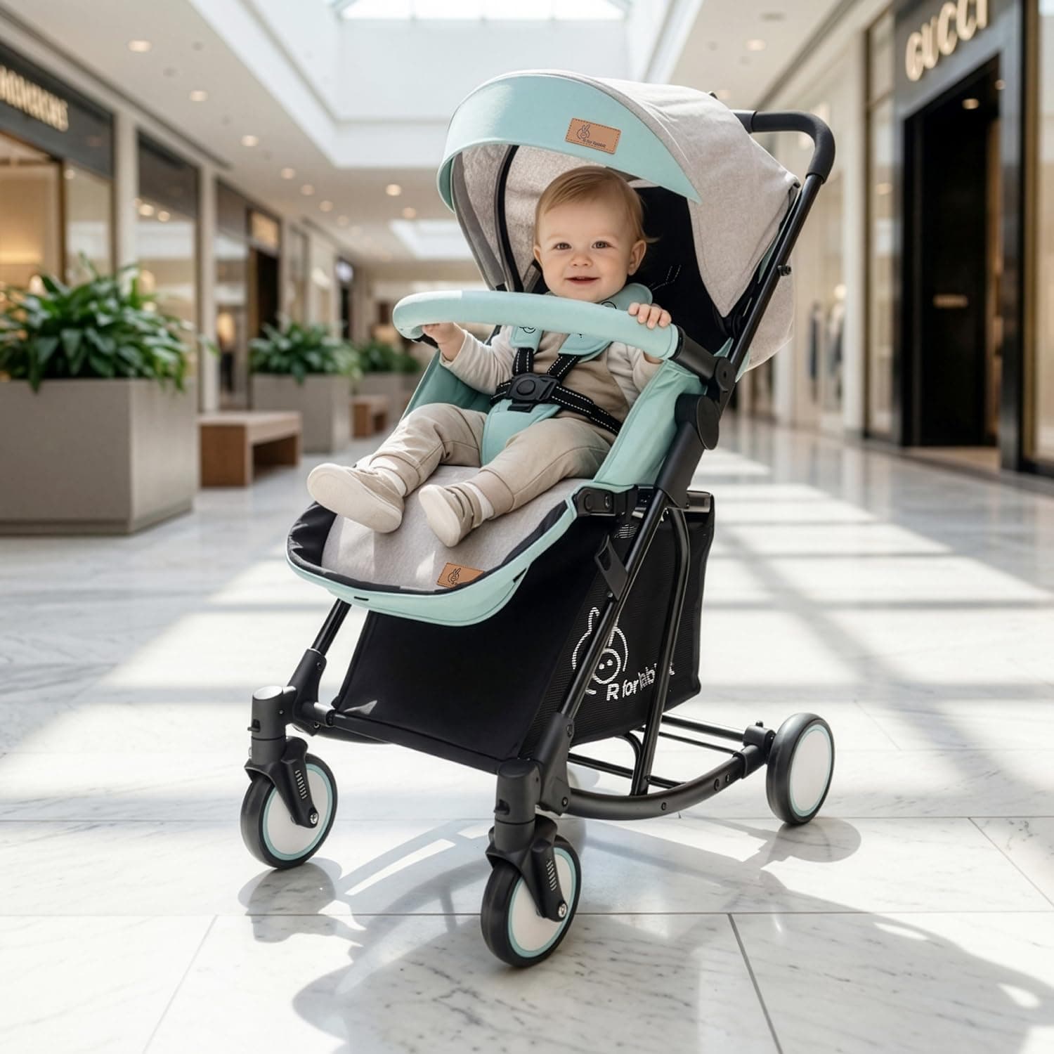 R for Rabbit Rock N Roll Baby Stroller Compact Travel Friendly Pram for Baby, Stroller Turn Rocker, Kids Pram & Strollers for Boys & Girls of 0-3 Years |(Sea Green)