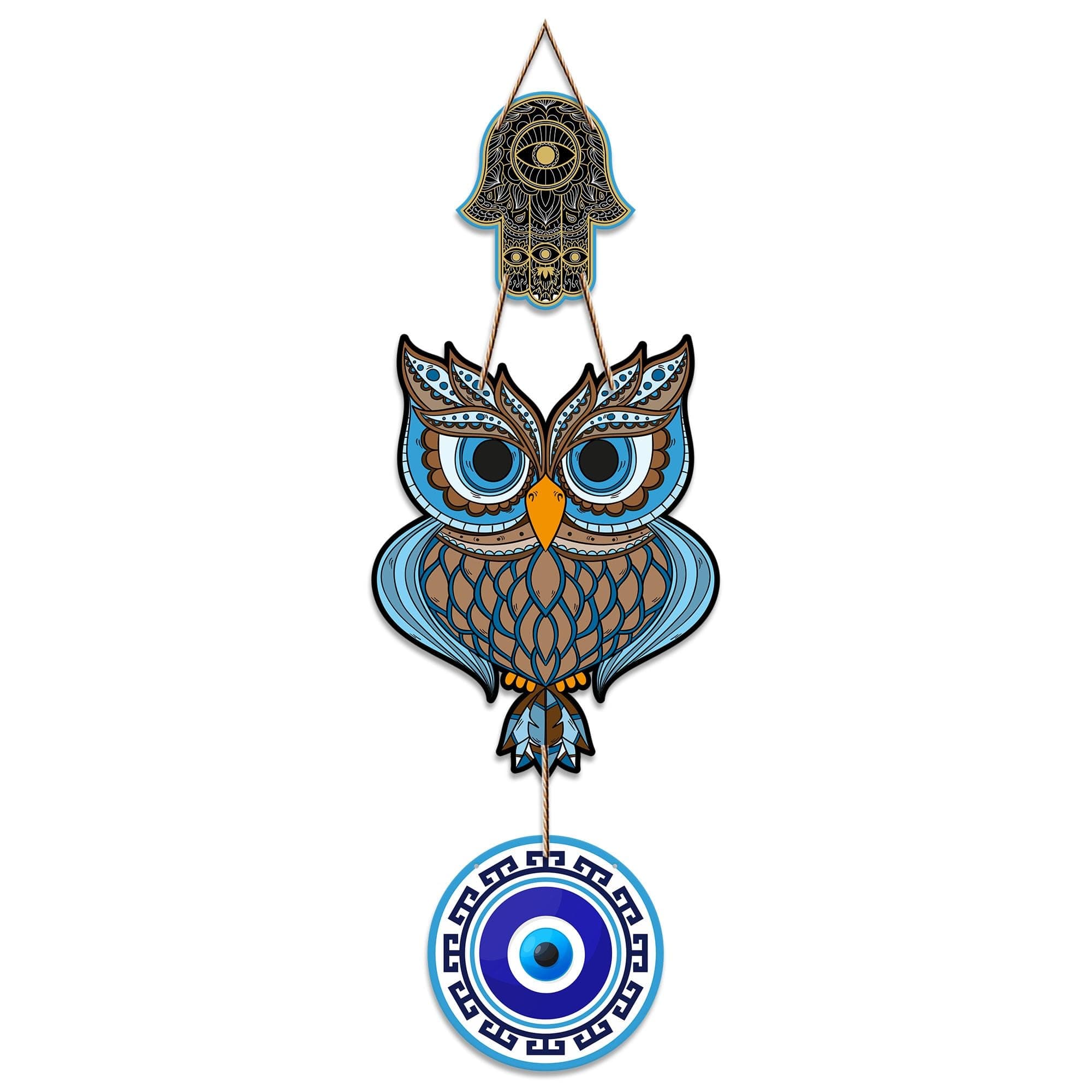 Artvibes Owl Shape Luck Prosperity MDF Wood Wall Hanger Ornaments For Vastu For Home Decoration | Livingroom | Spiritual Decor Item | Wall Illustrations | Ethnic Wall Decor | Wall Art Print (WH_8511N)