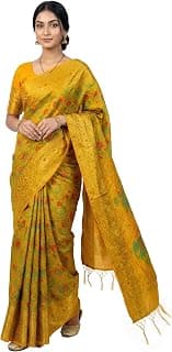 MIMOSA Women’s Gold Raw Silk Saree Woven with Zari Tissue | Paithani Style Saree | Rich Pallu & Tassels | 6.2 Mtrs