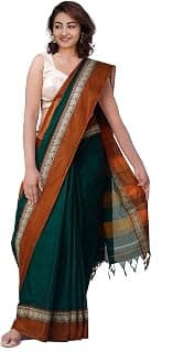 UNNATI SILKS Women Pure Handloom Narayanpet Cotton Saree with blouse piece and Tassels from the Weavers of Andhra Pradesh(UNM33759+Green+free size)