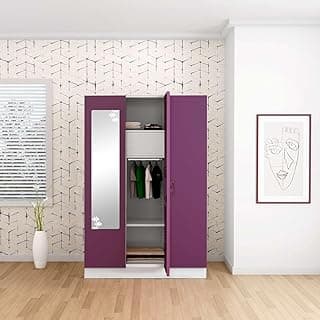 Interio by Godrej Slimline 3 Door Steel Almirah with Locker, Drawer, Star Mirror (Purple, Textured Finish)