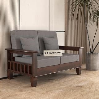 Sheesham Wooden 2 Seater Sofa for Living Room | Rosewood 2 Seater Cushion Sofa with Side Newspaper Holder for Home & Office | Solid Wood Sofa Set for Lounge (Walnut, 2 Seater)