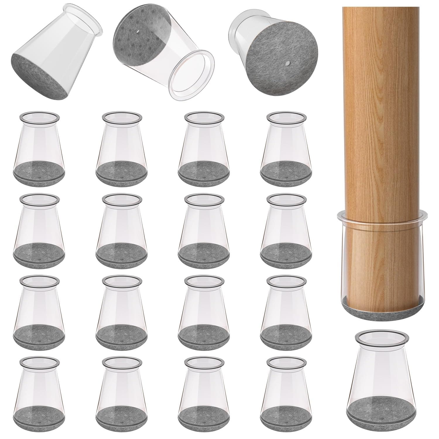 Ansible 24 Pcs Small Chair Leg Floor Protectors,Transparent Silicone Chair Leg Caps with Felt Pads, Furniture Sliders Table Chair Feet Covers for Hardwood/Tile Floors （Fit：0.5'' - 0.89''（13-22.9mm）