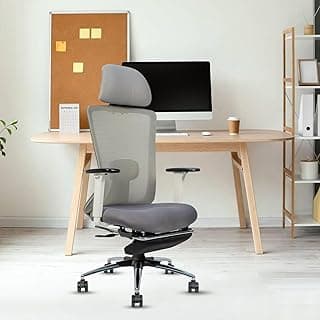CELLBELL Ergoglide FT Ergonomic Mesh Office Chair with Footrest Fixed Headrest Lumbar Armrests Synchro Tilt 3 Lock Class 3 Hydraulic Chrome Base 60mm Wheels High Back Work Chair (Grey)