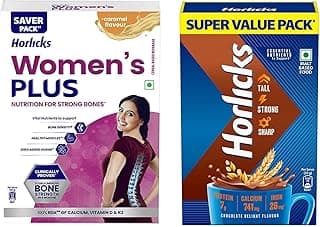 Horlicks Chocolate Nutrition Drink | 1 kg Refill Pack & Horlicks Women's Plus Caramel Nutrition Drink 400 g Refill Pack, Nutrition for strong Bones with 100% daily Calcium & Vitamin D - No Added Sugar