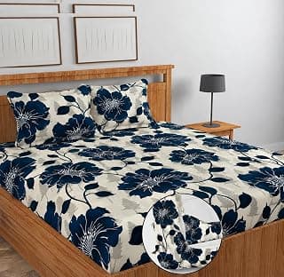 250 TC Cotton Feel All Around 7D Elastic Fitted Bedsheet, Elastic Fitted Bedsheet King Size Bedsheet for Double Bed with 2 Pillow Covers, Size - 72 x 78 x 8 Inch Color White 7D