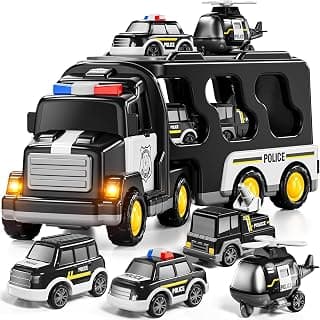 MiniExplorer 5 in 1 Police Trucks Boy Toys for 3-5 Year Old Toddlers - Toys for 3 4 5 6 7 Years Old Transport Vehicle Carrier Truck Sets Kids Boys & Girls