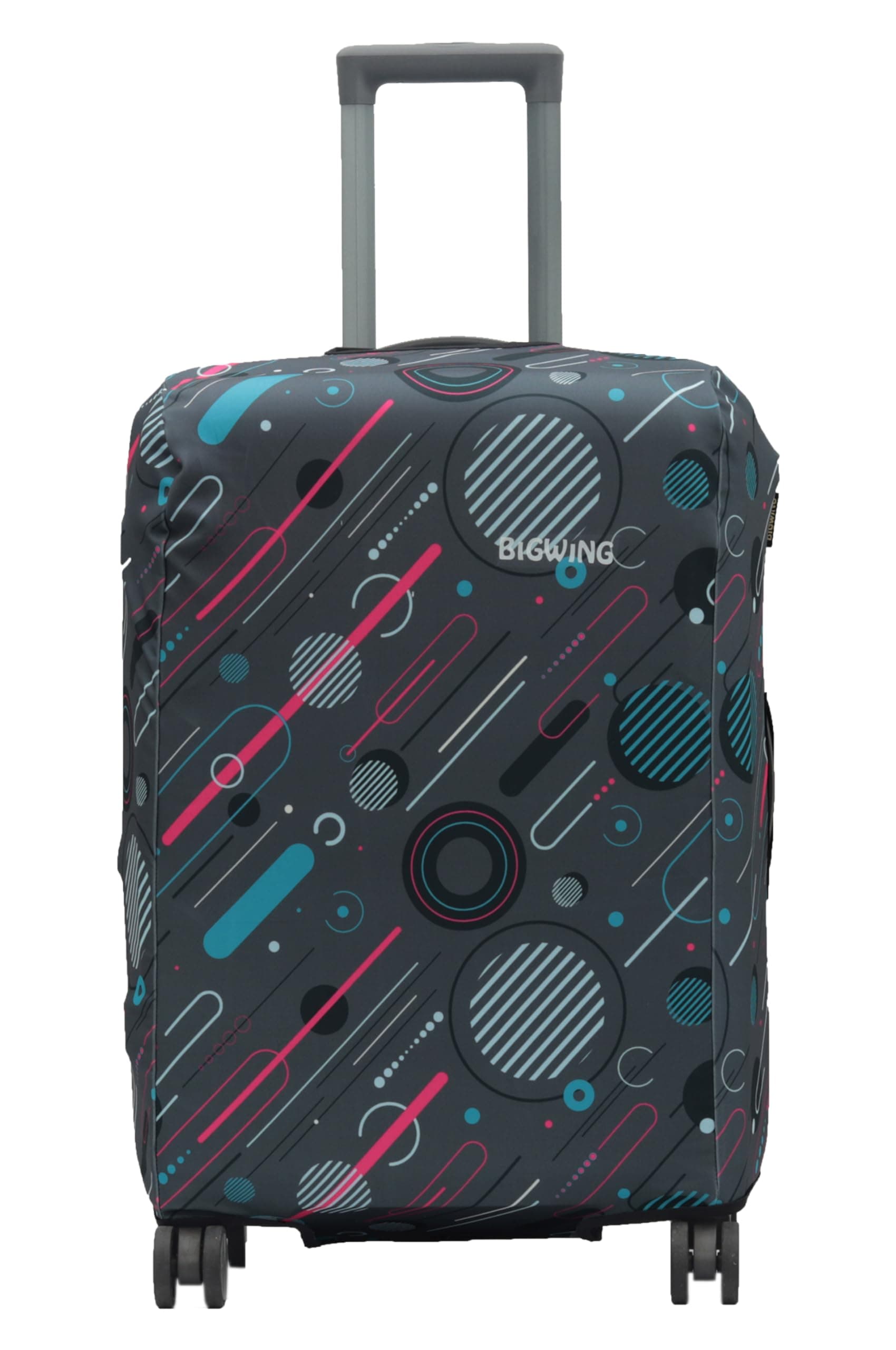 BIGWING Protective Cover in Polyester Fabric with Geometric Print for | 75 cm 28 inch Large Size | Hard Luggage Trolley Bag Cover (Fits Only On Fiber - Plastic Trolley Bag) Grey Color