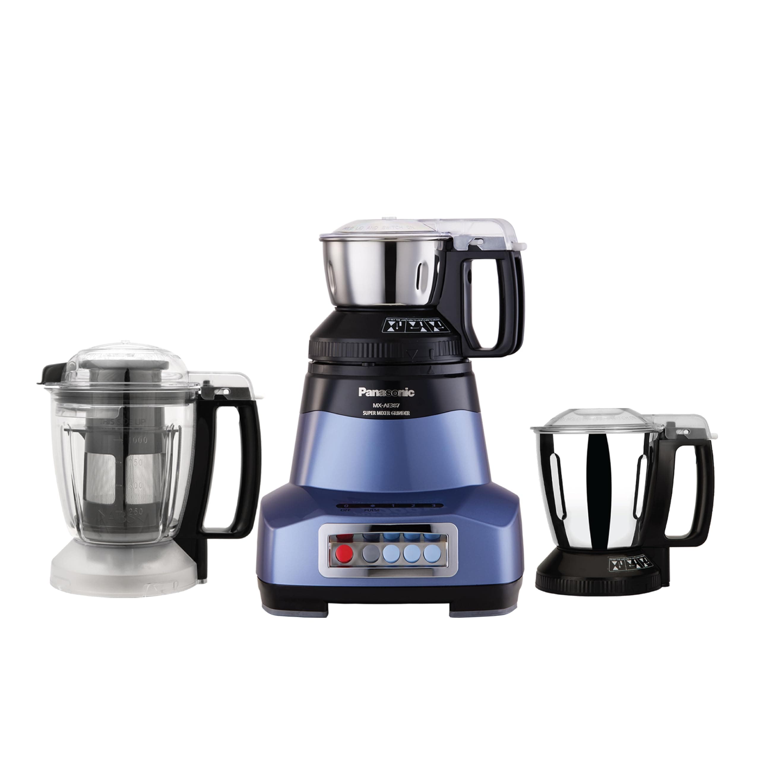 Panasonic Heavy Duty Mixer Grinder For Kitchen MX-AE387 (Lavender) Monster Series Powerful 2000W Motor | 2 Stainless Steel Multipurpose + 1 Juicer Jar | Warranty 2 Years on Product & 5 Years on Motor | Monster Series, 2000W Motor, 2 Stainless Steel Multipurpose + 1 Juicer Jar, 2 Years Warranty on Product