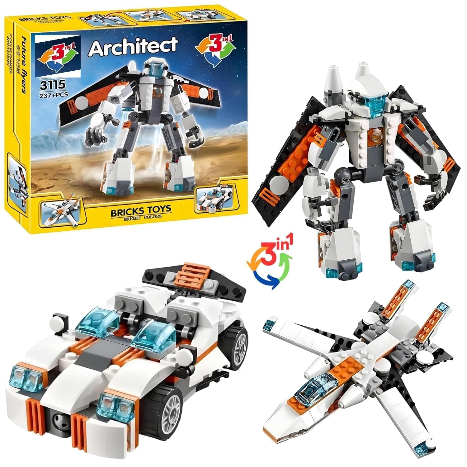 Umadiya® 3 in 1 Architect Brick Toys 237+ Pieces Building Block - Space Astronaut Theme Blocks and Bricks - Robot, car, Aircraft Educational Engineering Construction Learning Toy for Kids