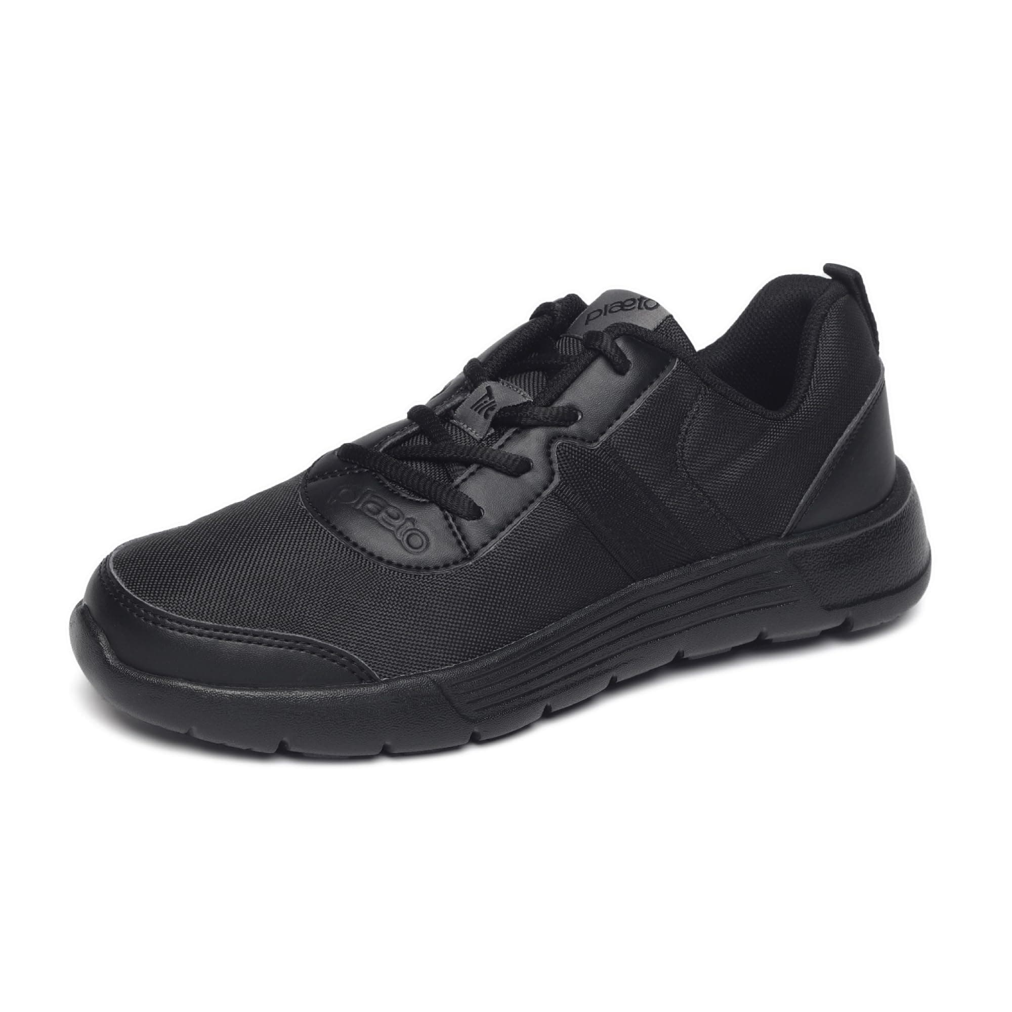 Plaeto Aspire Unisex Black School Shoes for Boys and Girls | Uniform Shoes for Kids | Tilt Lace up Closure, Breathable Upper | Multiplay Sports Shoes - Girl | Boy | Child | Kids School Shoes Black