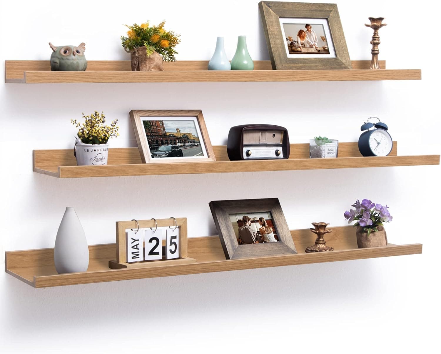 Streem Sheesham Wood Floating Shelves, Wall Shelves Set of 3, Picture Shelf Photo Ledge Shelves for Bathroom Kitchen and Bedroom,Livingroom & Office (47 inch, Natural)