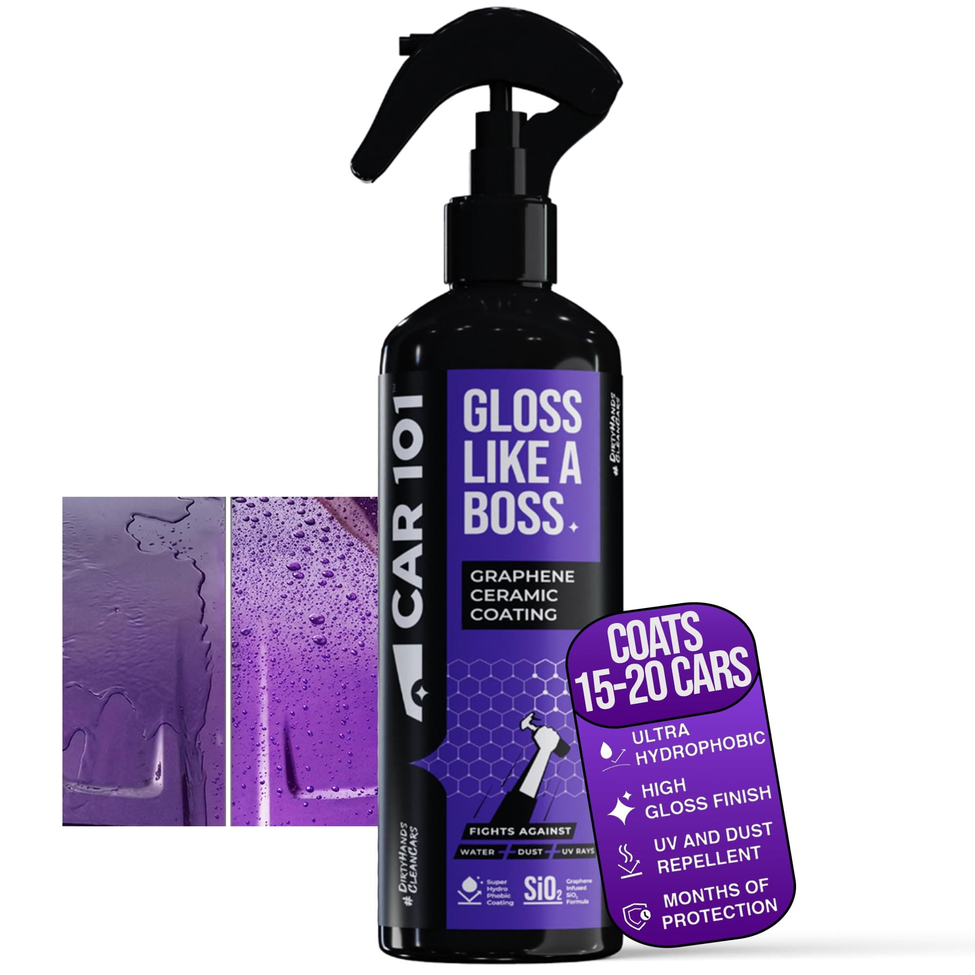 CAR101 Graphene Coating Spray - 300ml | Ceramic + Hydrophobic Finish | Advanced UV Protection | Extreme Gloss | Easy DIY Application | For Cars & Bikes,Multicolor