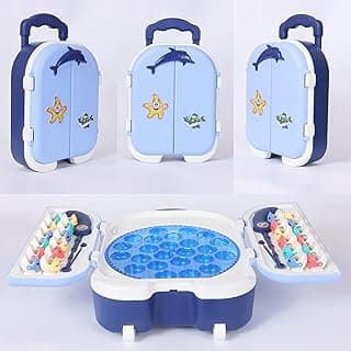 Amazon Brand - Jam & Honey Magnetic Fishing Game for Kids 2 Player Toy with 24 Magnetic Fishes, Lights & Music, Rechargeable with Type-C Charging, Trolley Design,Board Game