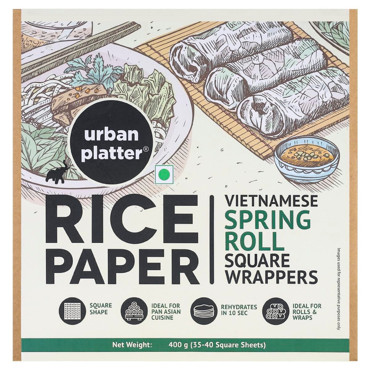 Urban Platter Square Rice Paper Sheets, 400g (Vietnamese Spring Roll Wrappers | Gluten Free | 22 cm each | Easy To Roll)
